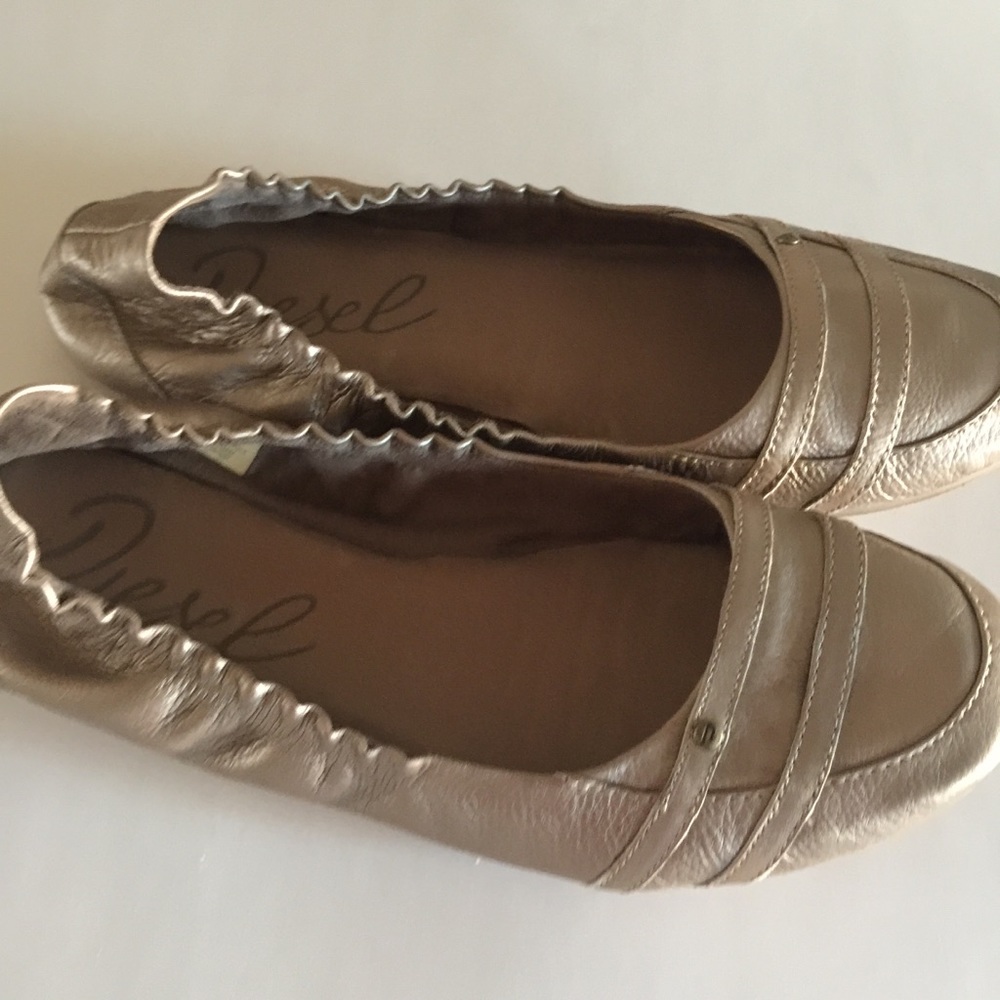 Diesel Ballet Shoes Burnished Gold Size 10